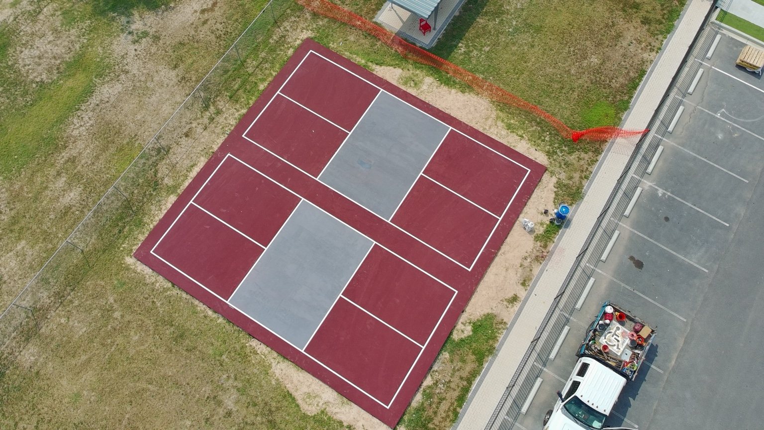 Aerial view of sports court surface markings