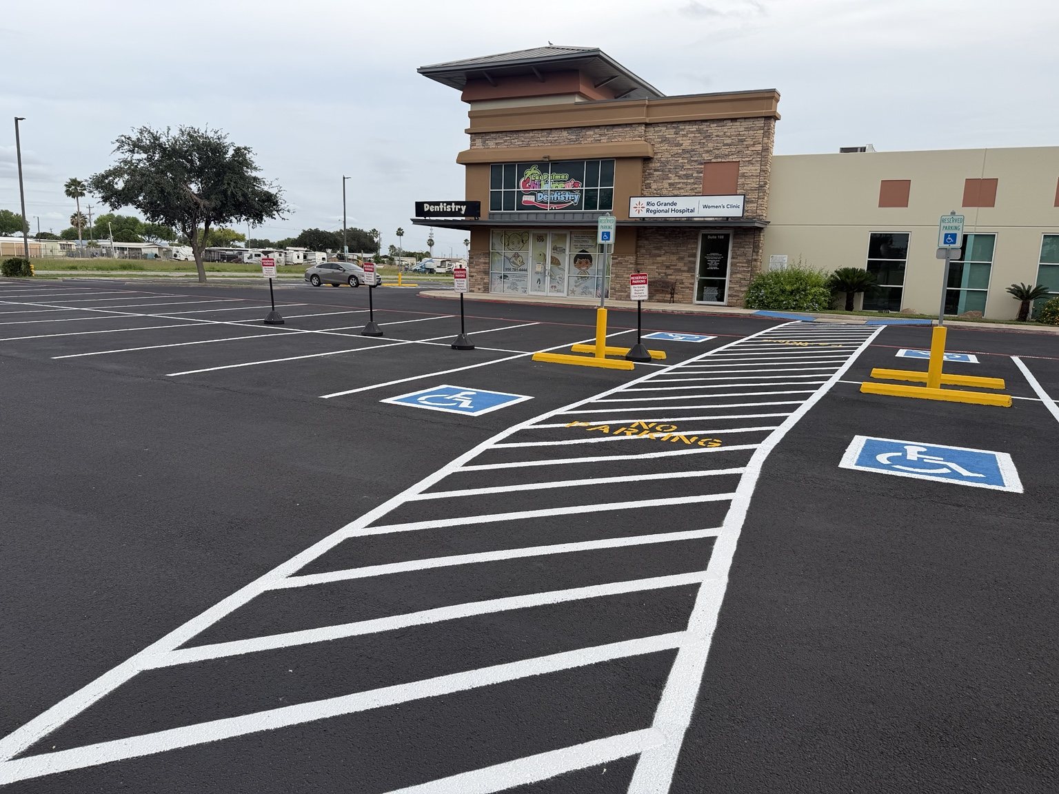 Commercial parking lot and accessible-space markings