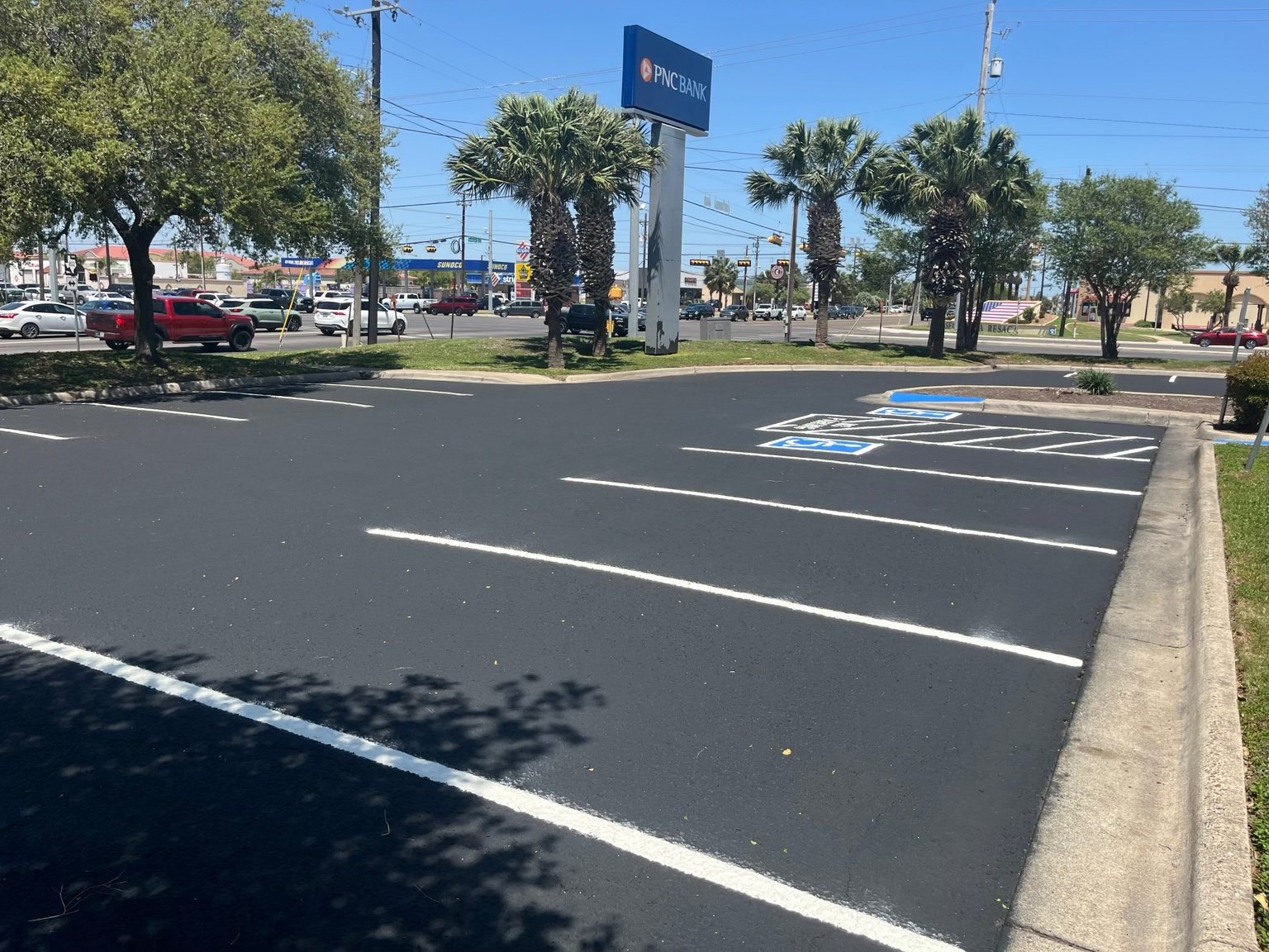 Commercial parking lot striping at a bank